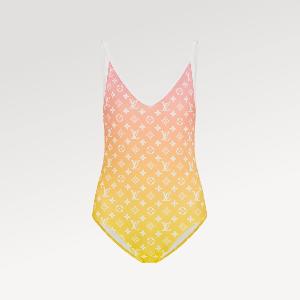 Louis Vuitton Monogram Ombre Cut-Out One-Piece Yellow / Pink Swimsuit, Size 38.
